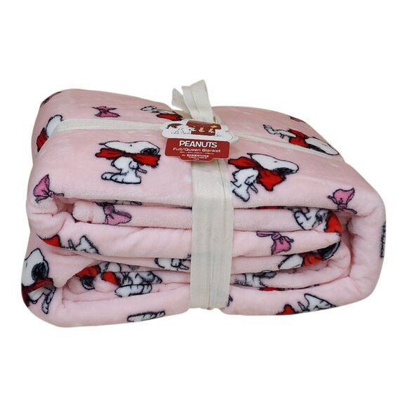 Peanuts Snoopy Full/Queen Plush Blanket 90"x90" Berkshire Pink With Bow Pattern - Picture 5 of 8
